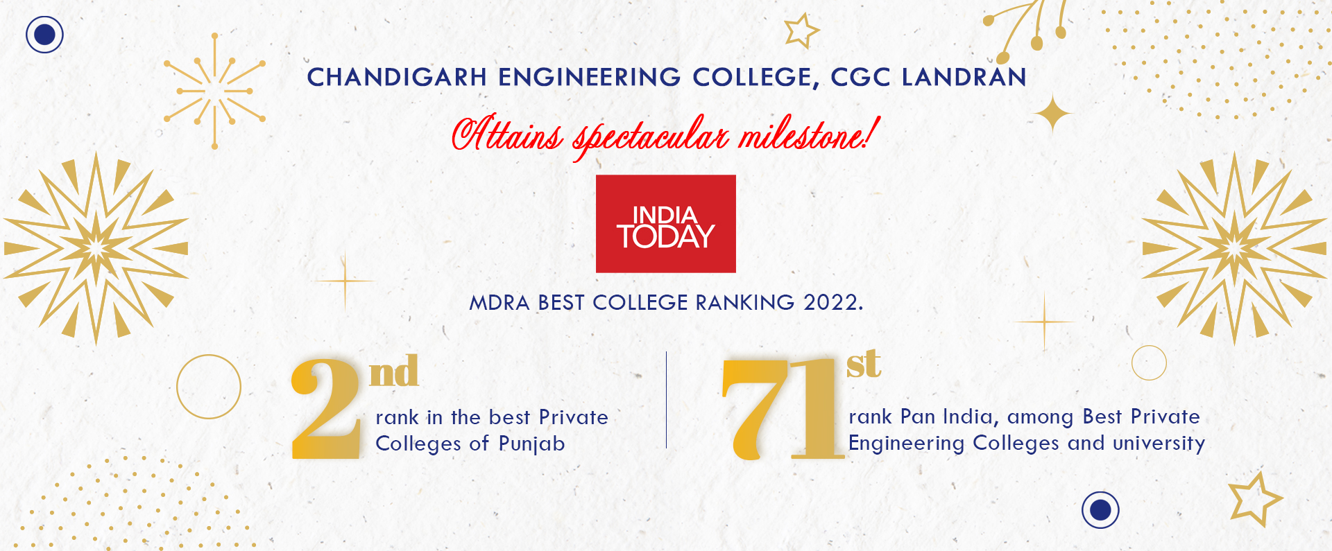Chandigarh Engineering College (CEC), CGC Landran gleams bright, yet again! 